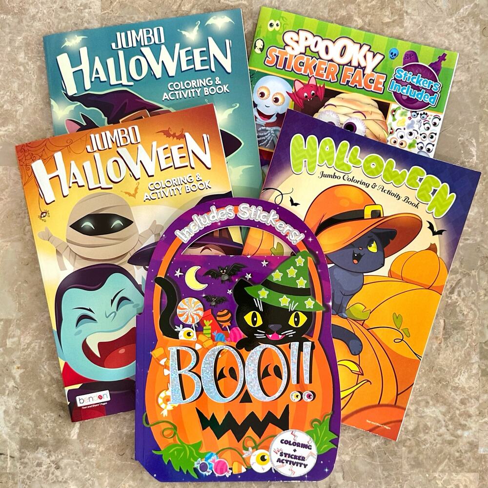 Halloween Jumbo Coloring & Activity Books & Sticker Activity Books Bundle of 5